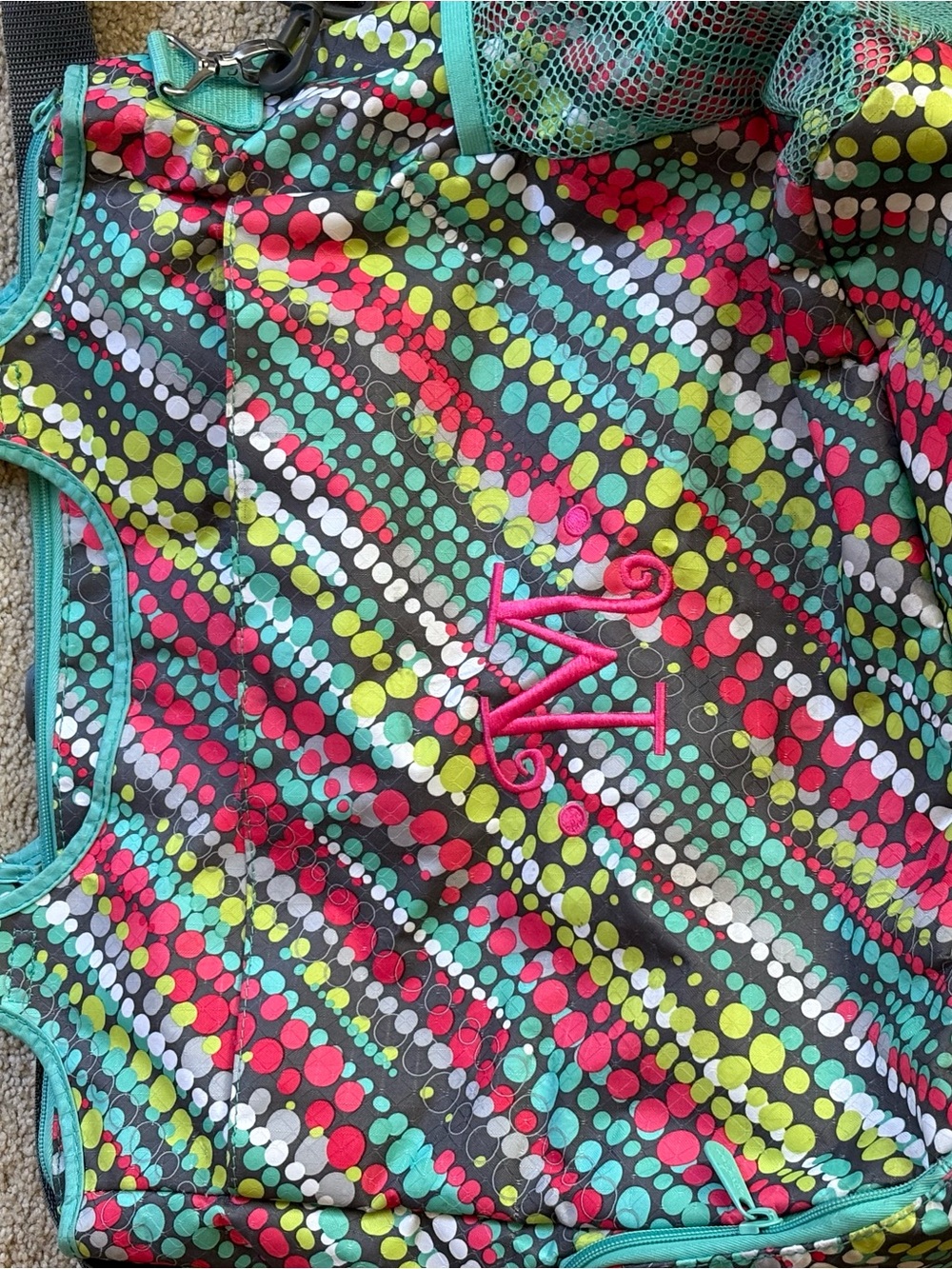 thirty-one Teal-Trim Multicolor Polka Dot Travel Bag with Pink Monogram